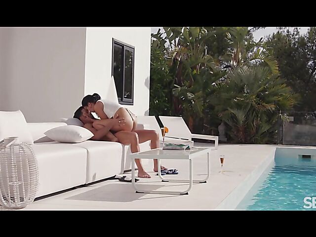 Summer vacation sex poolside with hot Asia Vargas