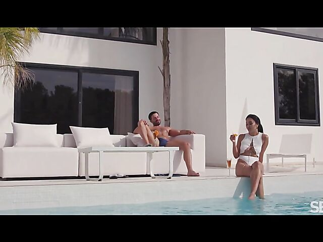 Summer vacation sex poolside with hot Asia Vargas