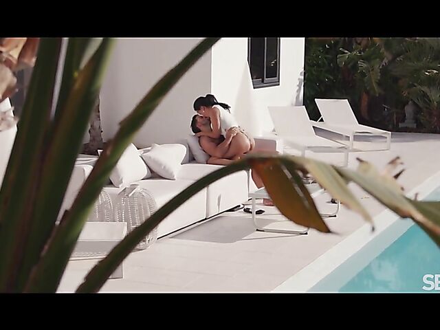 Summer vacation sex poolside with hot Asia Vargas