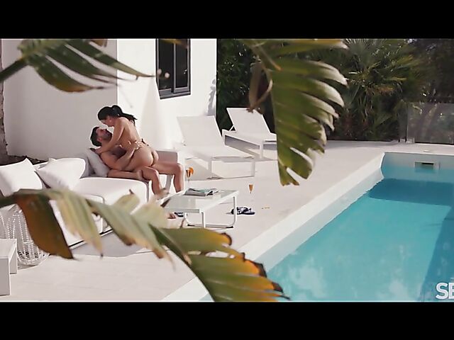 Summer vacation sex poolside with hot Asia Vargas