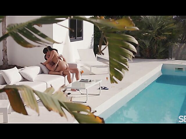 Summer vacation sex poolside with hot Asia Vargas