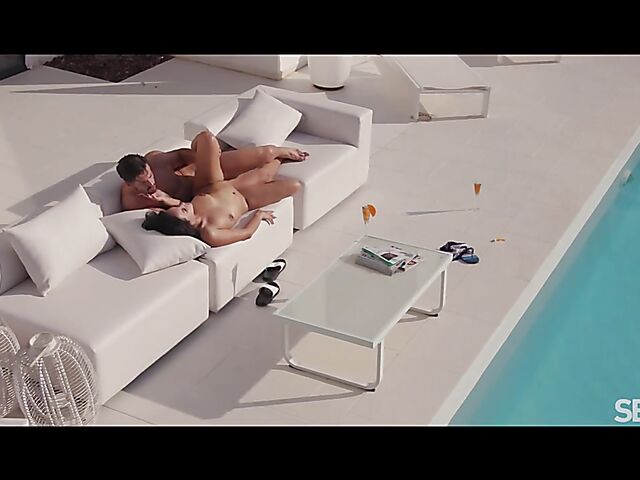 Summer vacation sex poolside with hot Asia Vargas