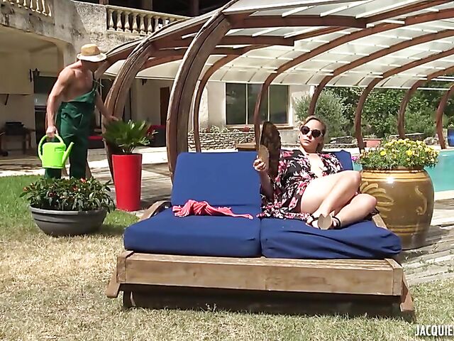 Victoria's poolside outdoor quickie with the gardener