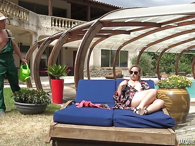 Victoria's poolside outdoor quickie with the gardener