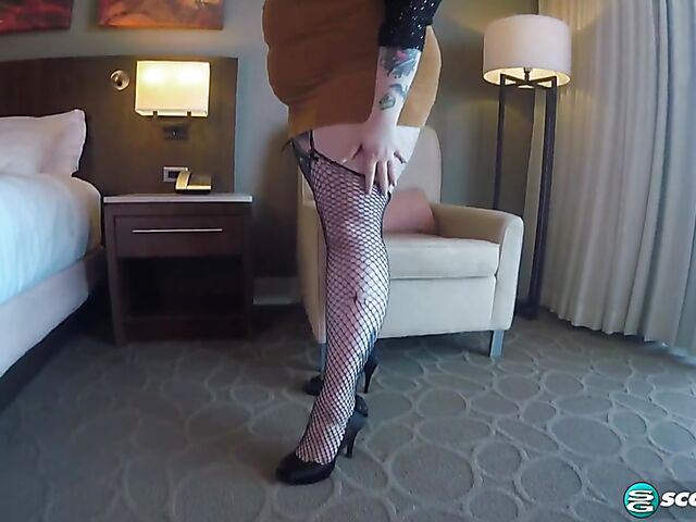 Busty BBW redhead Greta Grindhouse changing clothes and masturbating