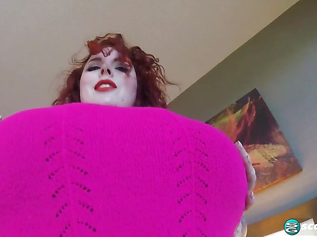 Busty BBW redhead Greta Grindhouse changing clothes and masturbating