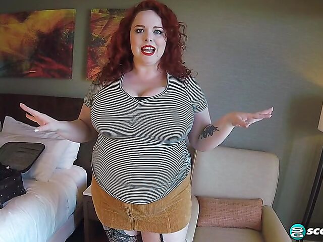 Busty BBW redhead Greta Grindhouse changing clothes and masturbating