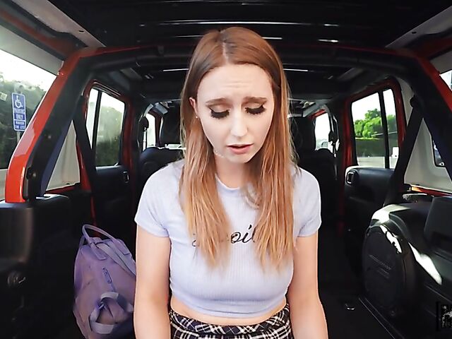 POV outdoor fuck in skirt and stockings with stranded Laney Grey