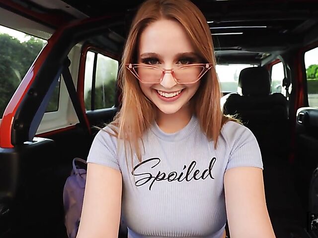 POV outdoor fuck in skirt and stockings with stranded Laney Grey