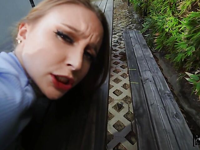 POV outdoor fuck in skirt and stockings with stranded Laney Grey