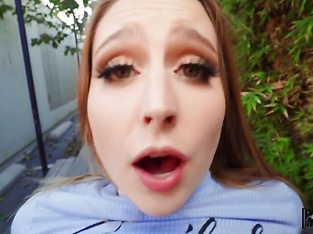 POV outdoor fuck in skirt and stockings with stranded Laney Grey