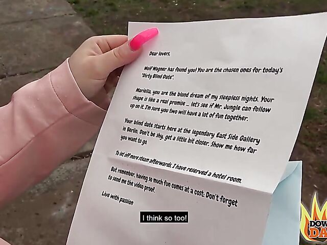 Blonde german slut with glasses Mariella Sun gives head in public for a start