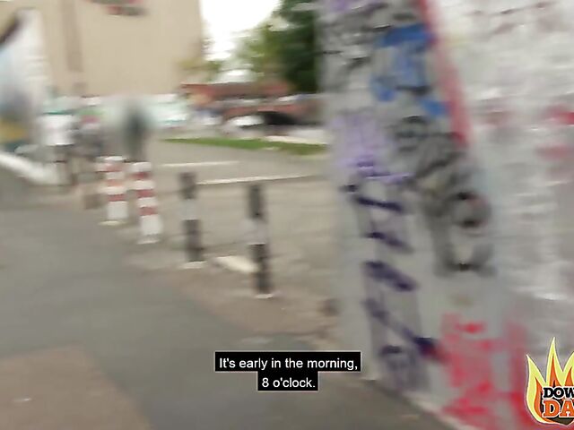 Blonde german slut with glasses Mariella Sun gives head in public for a start