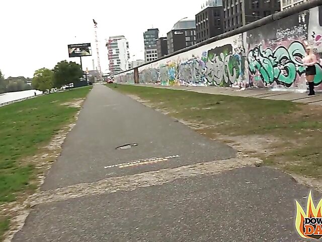 Blonde german slut with glasses Mariella Sun gives head in public for a start