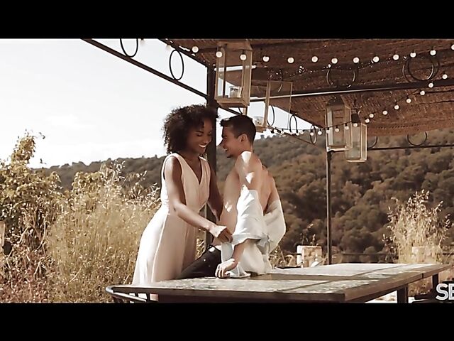 Interracial outdoor sensual loving with ebony goddess Romy Indy