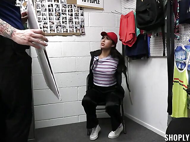 Sexy thief Penelope Woods stripped naked by the loss prevention officer