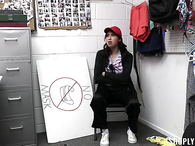 Sexy thief Penelope Woods stripped naked by the loss prevention officer