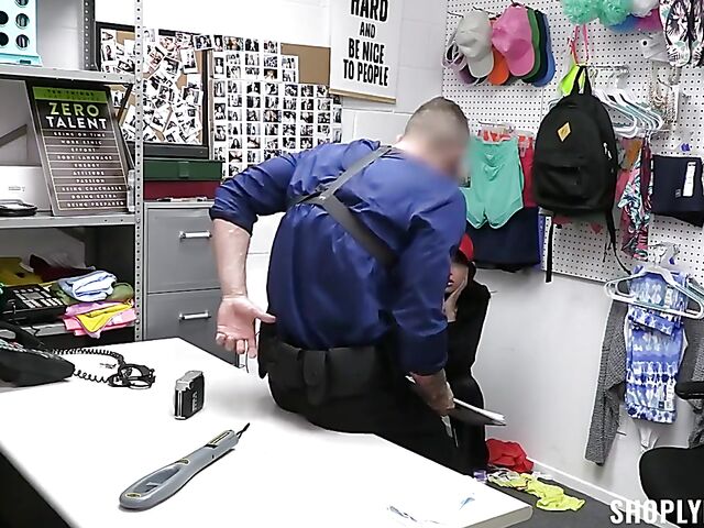 Sexy thief Penelope Woods stripped naked by the loss prevention officer