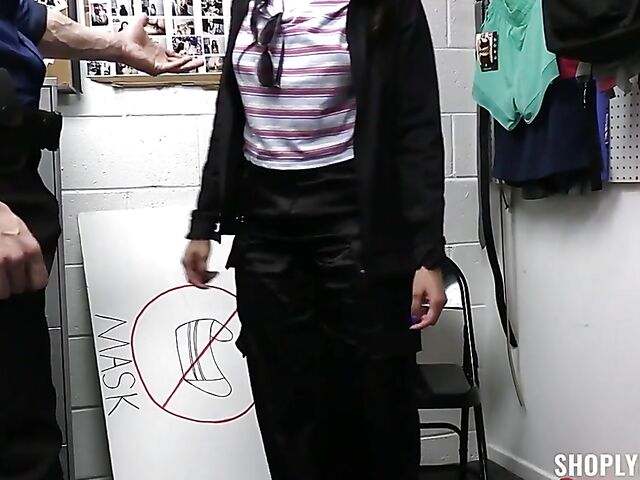 Sexy thief Penelope Woods stripped naked by the loss prevention officer