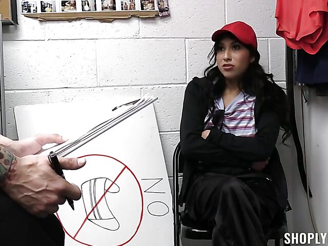 Sexy thief Penelope Woods stripped naked by the loss prevention officer