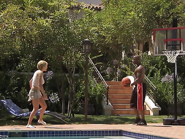 Sporty Krissy Lynn interracial pool fun with Nat Turnher