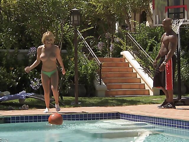 Sporty Krissy Lynn interracial pool fun with Nat Turnher