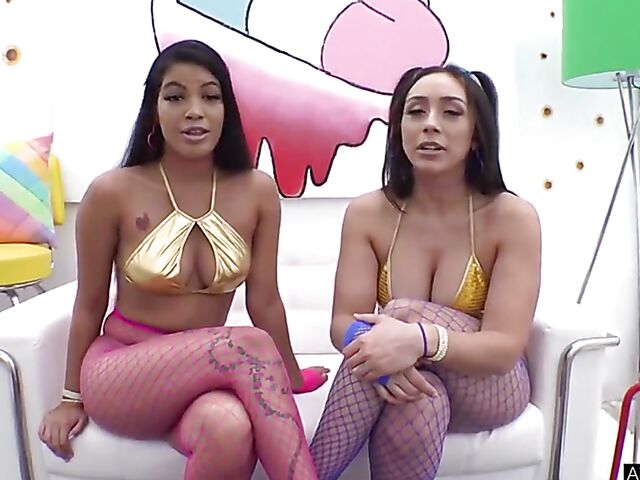 Maya Farrell & Lilly Hall - Two girls anal with a lucky ass lover