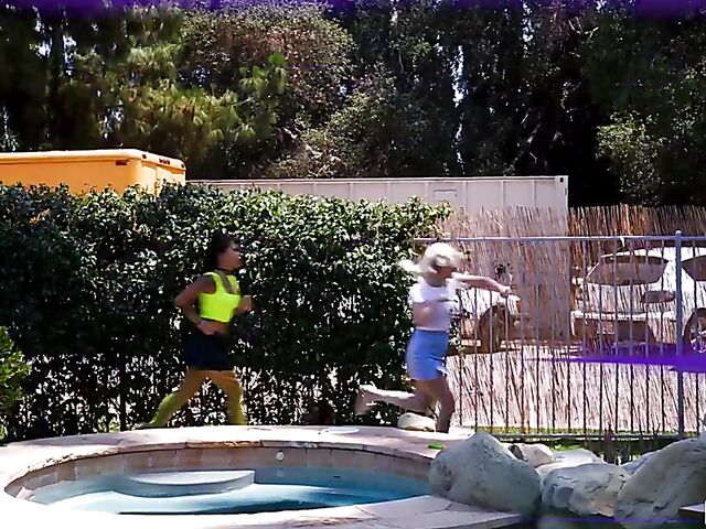 Three girls in fishnets Yumi Sin, Aria Banks and Skye Blue fuck one lucky guy