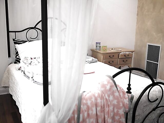 Shaved asian woman Ember Snow gets slammed in bed