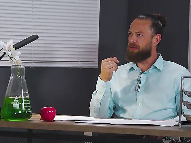 Cute student Freya Parker gets nude for nuru massage fuck with her chemistry teacher