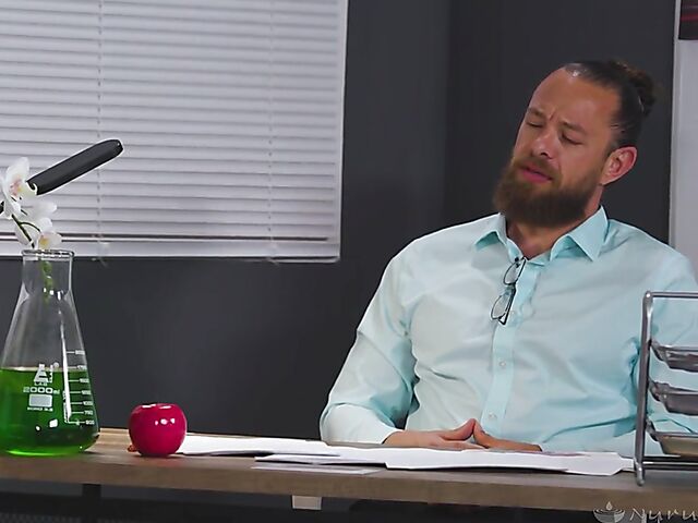 Cute student Freya Parker gets nude for nuru massage fuck with her chemistry teacher