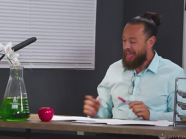 Cute student Freya Parker gets nude for nuru massage fuck with her chemistry teacher