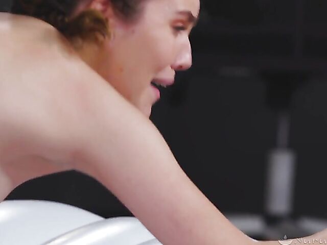 Cute student Freya Parker gets nude for nuru massage fuck with her chemistry teacher