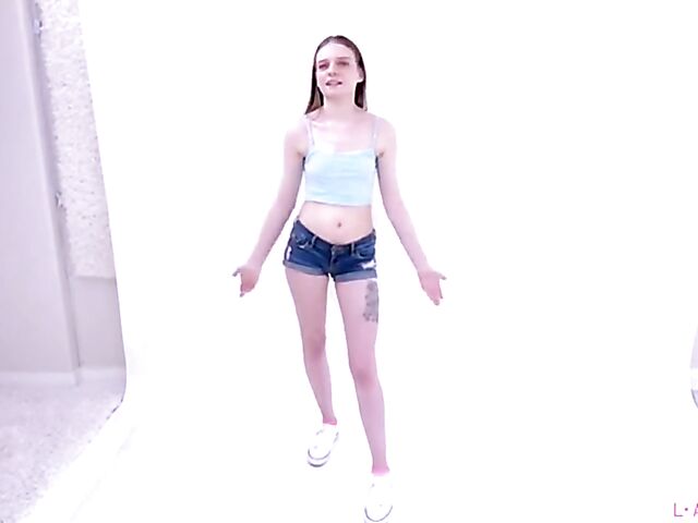 POV fucking and tricky audition with petite young model Jessae Rosae