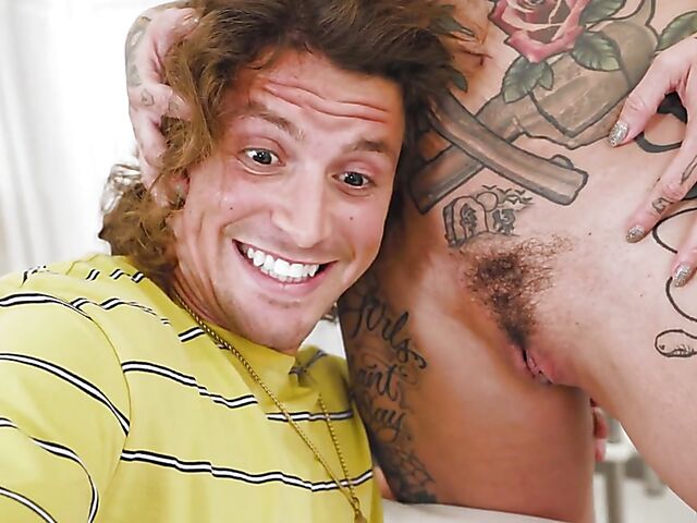 Big boobed tattoo MILF Lily Lane wants him to have fun with her snatch for the camera