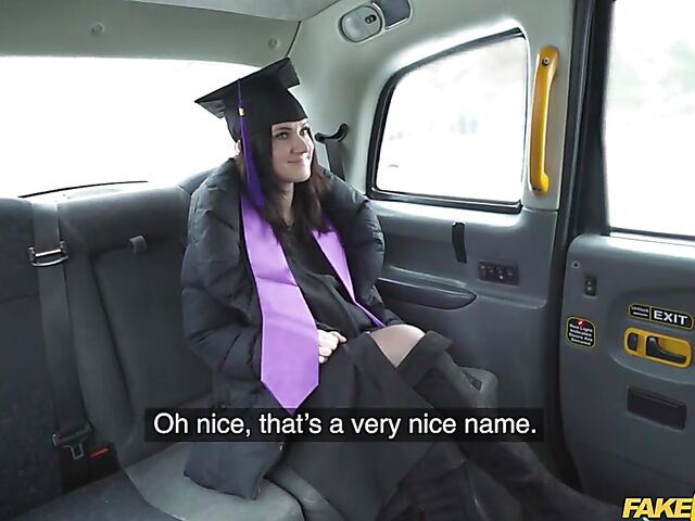 Graduation day taxi sex with slutty Melany Mendes