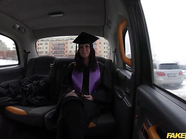 Graduation day taxi sex with slutty Melany Mendes