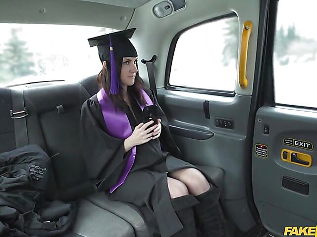 Graduation day taxi sex with slutty Melany Mendes