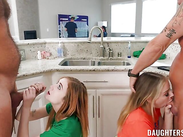 Daddy and daughter sneaky foursome with Scarlet Skies and Anna Claire