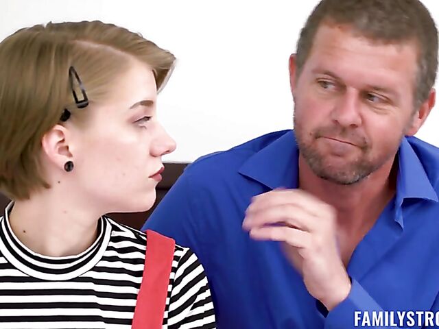 Small tits teen Dakota Burns gets her shaved snatch fingered and fucked by her step-uncle