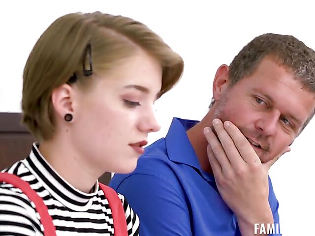 Small tits teen Dakota Burns gets her shaved snatch fingered and fucked by her step-uncle