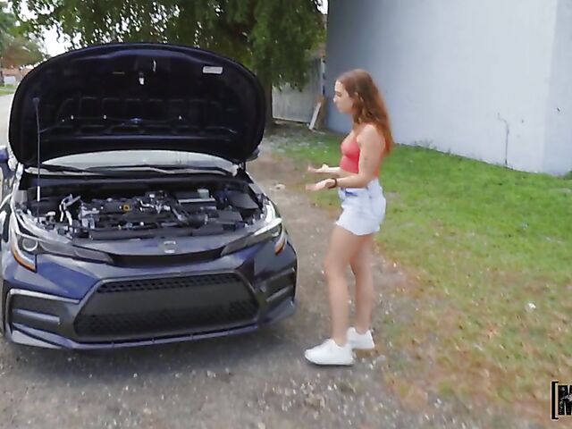 Stranded teen Bailey Base fucking the help from your point of view