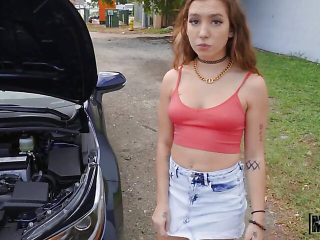 Stranded teen Bailey Base fucking the help from your point of view