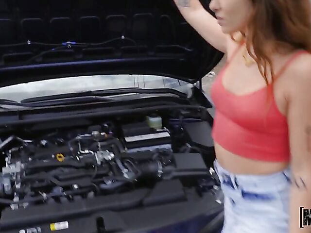 Stranded teen Bailey Base fucking the help from your point of view