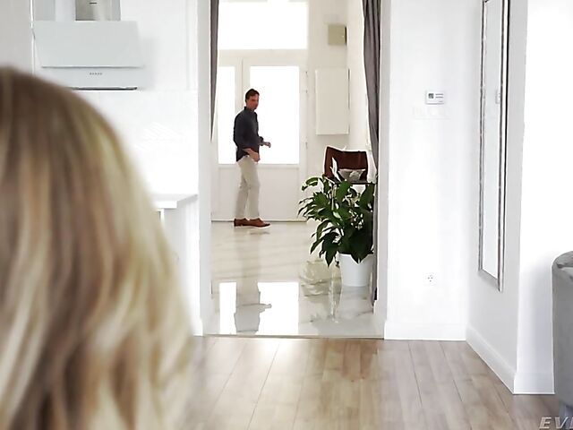 Slim blindfolded blonde in black lingerie Zlata Shine gets ass fucked