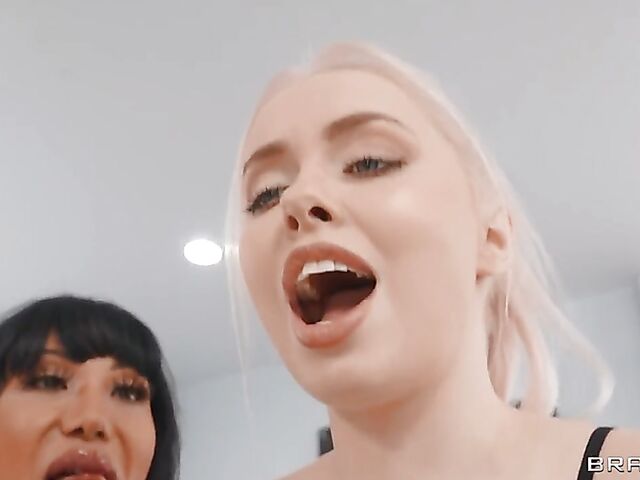 Lesbian fitness with Haley Spades' new huge tits milf instructor Ava Devine