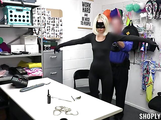 Masked girl burglar Sky Pierce stripped naked and fucked