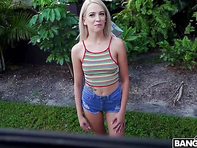 Teen blonde Madison Summers gets picked up and fucked in a van for money