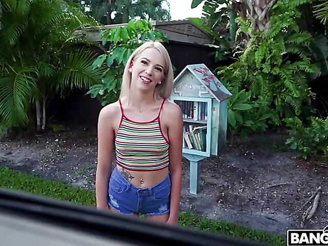 Teen blonde Madison Summers gets picked up and fucked in a van for money
