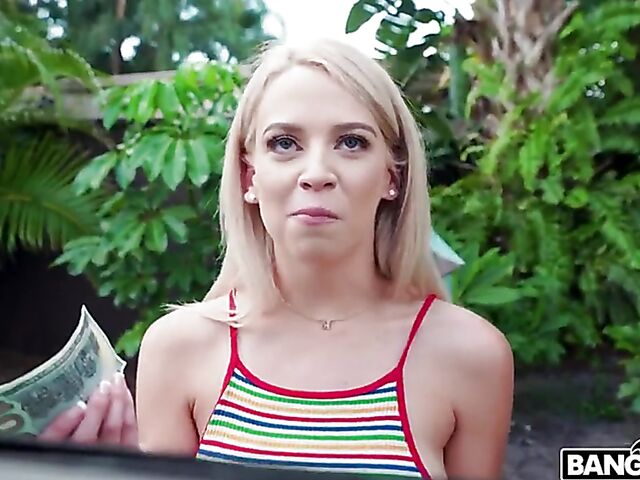 Teen blonde Madison Summers gets picked up and fucked in a van for money